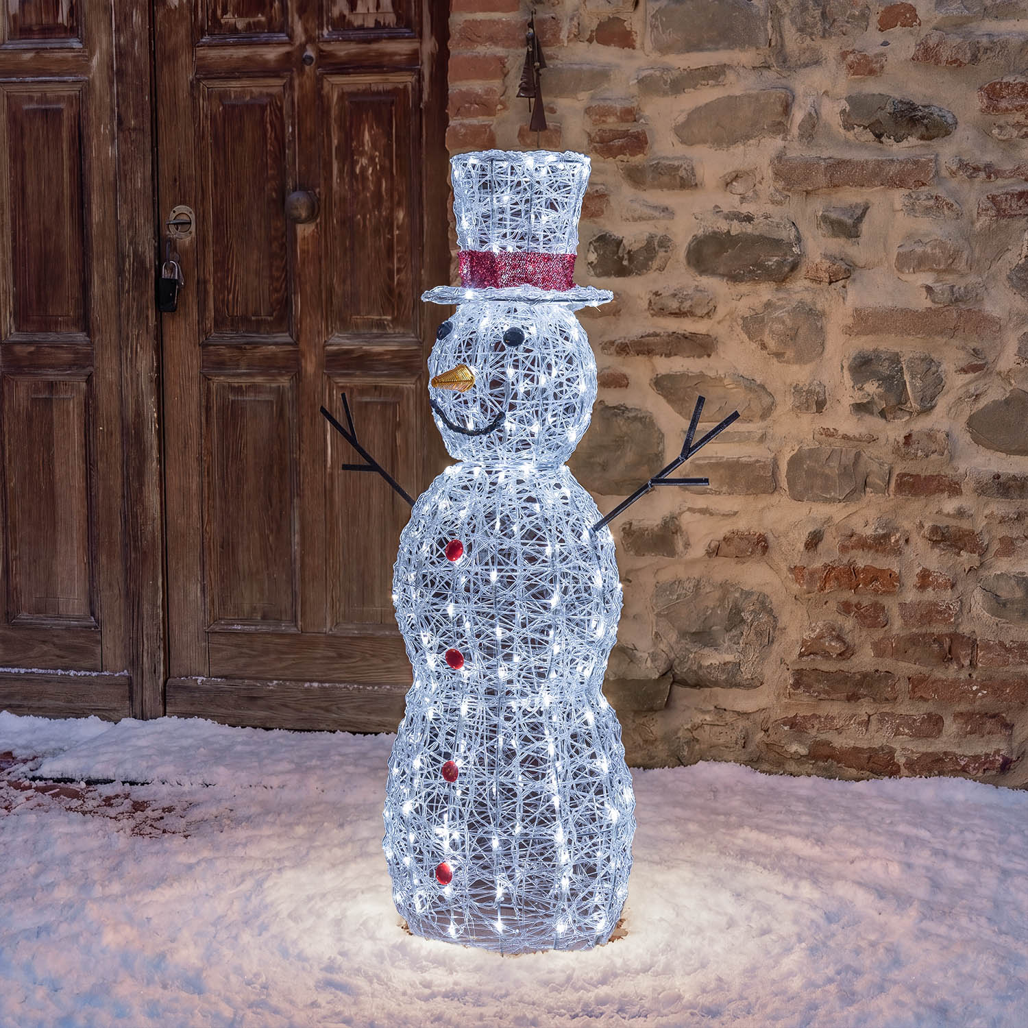 Pupazzo di Neve 3D in acrilico trasparente, h 105 cm, 220 Dual LED bianco caldo e freddo 6