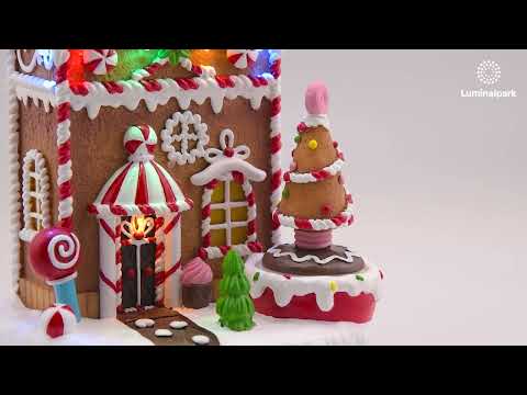 Pueblo de Navidad en poliresina, Casa de Jengibre con Árbol giratorio, 20 cm, músicas navideñas 2