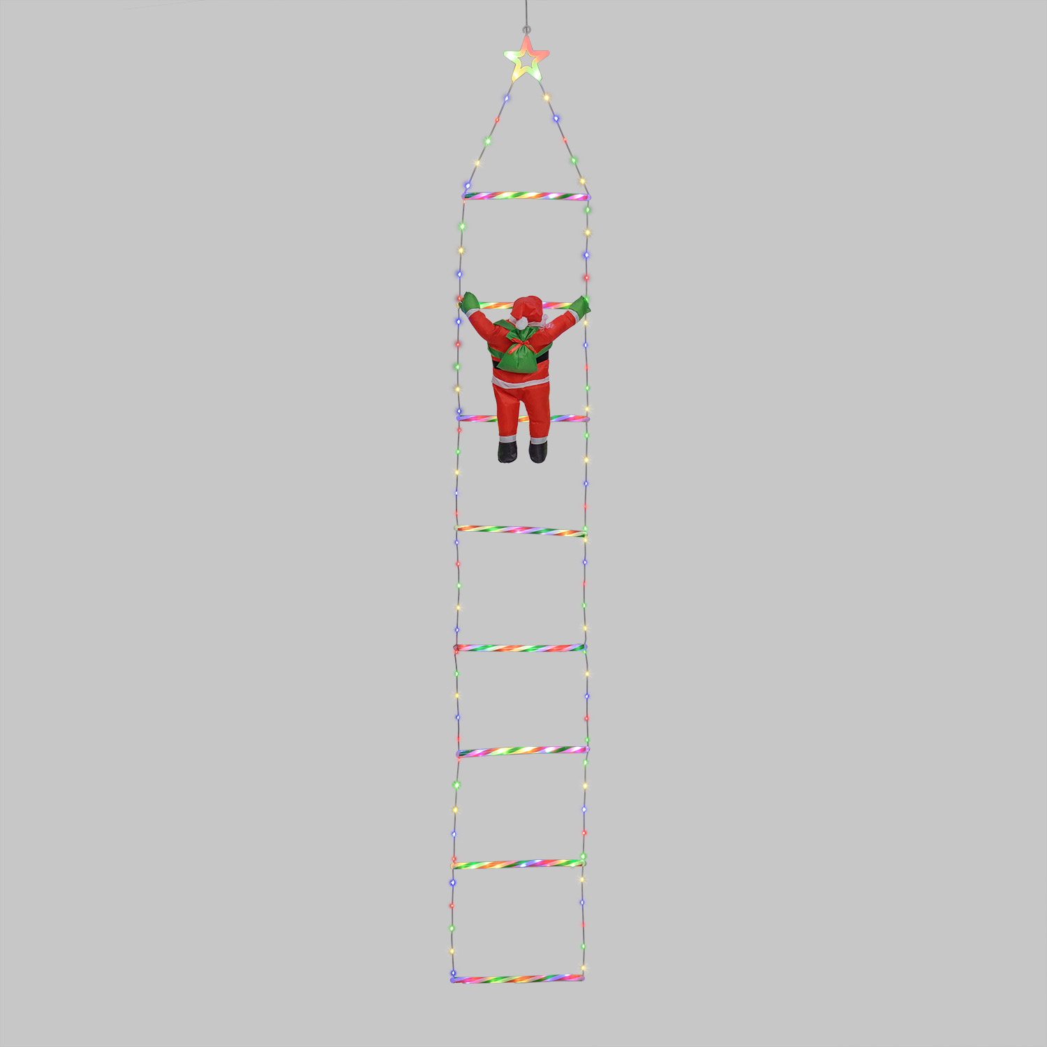 Babbo Natale su scala luminosa, h 200 cm, Dual LED bianco caldo e multicolor 5