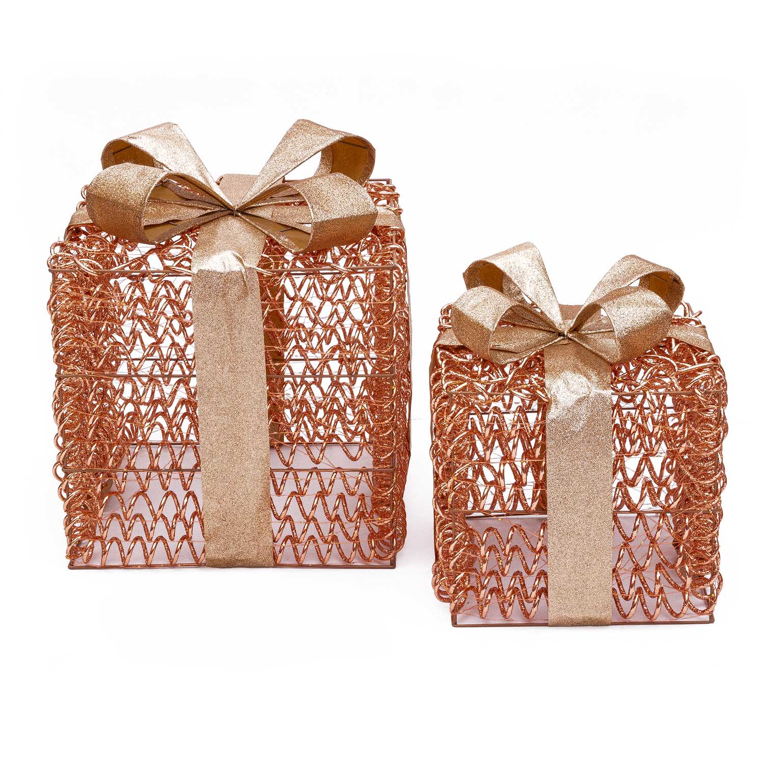 Set 2 Pacchi Regalo luminosi 3D Rose Gold, filo a spirale, led bianco caldo 2