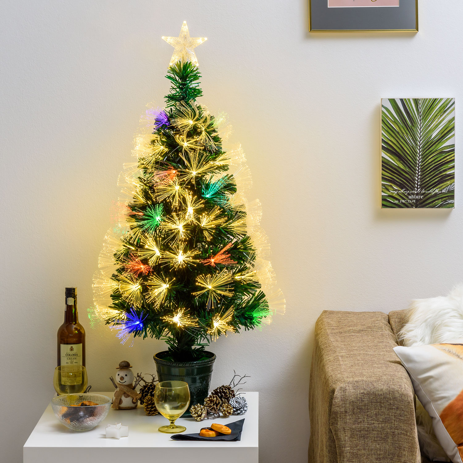Weihnachtsbaum aus PVC mit nuancierten Glasfasern 100 cm, warmweiß und bunt Weihnachtsbaum aus PVC mit nuancierten Glasfasern 100 cm, warmweiß und bunt