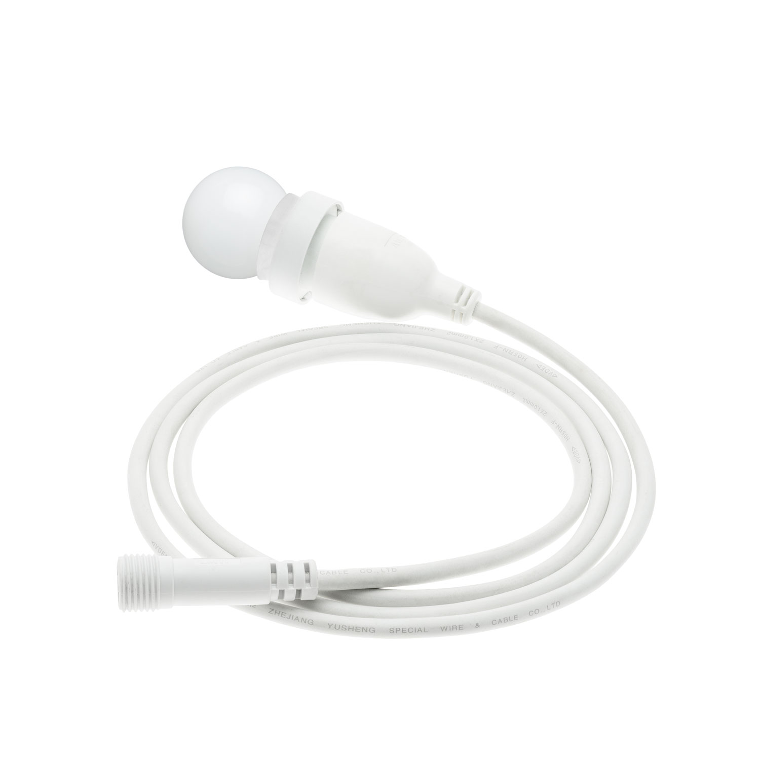 Hängende LED-Globo weiße Birne aus Plastik 1,2 Watt Ø 45 mm, weißes Kabel 2 m Hängende LED-Globo weiße Birne aus Plastik 1,2 Watt Ø 45 mm, weißes Kabel 2 m