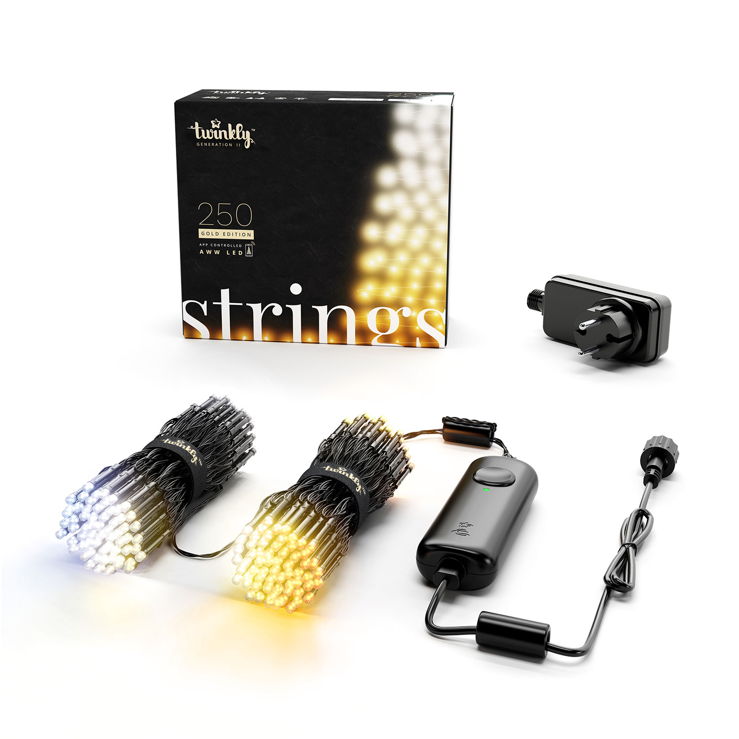 Guirnalda Twinkly Gold Edition Ámbar, Blanco cálido y frío, 20 m, 250 led, cable negro 1 Guirnalda Twinkly Gold Edition Ámbar, Blanco cálido y frío, 20 m, 250 led, cable negro 1