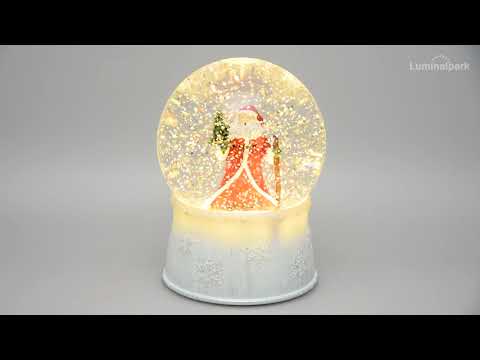 Bola de cristal base blanca, nevada y Papá Noel con árbol, h 17 cm, led blanco cálido 2 Bola de cristal base blanca, nevada y Papá Noel con árbol, h 17 cm, led blanco cálido 2