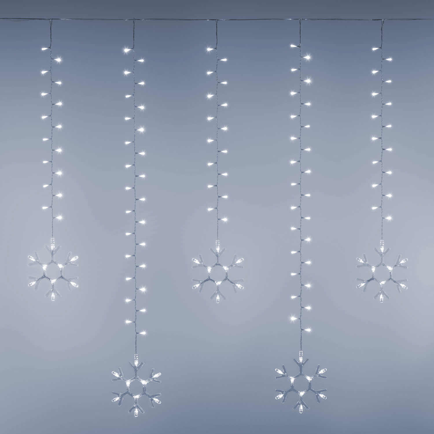 5 x 1.05 m Icicle light with 29 snowflakes, 600 white LEDs 5 x 1.05 m Icicle light with 29 snowflakes, 600 white LEDs