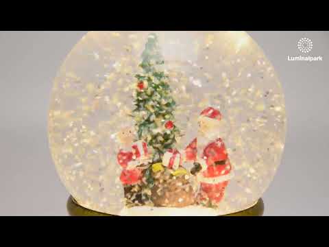 Kugel mit brauner Basis, Weihnachtsbaum mit Weihnachtsmann und Geschenksack, H 17 cm, warmweiße LEDs 2 Kugel mit brauner Basis, Weihnachtsbaum mit Weihnachtsmann und Geschenksack, H 17 cm, warmweiße LEDs 2