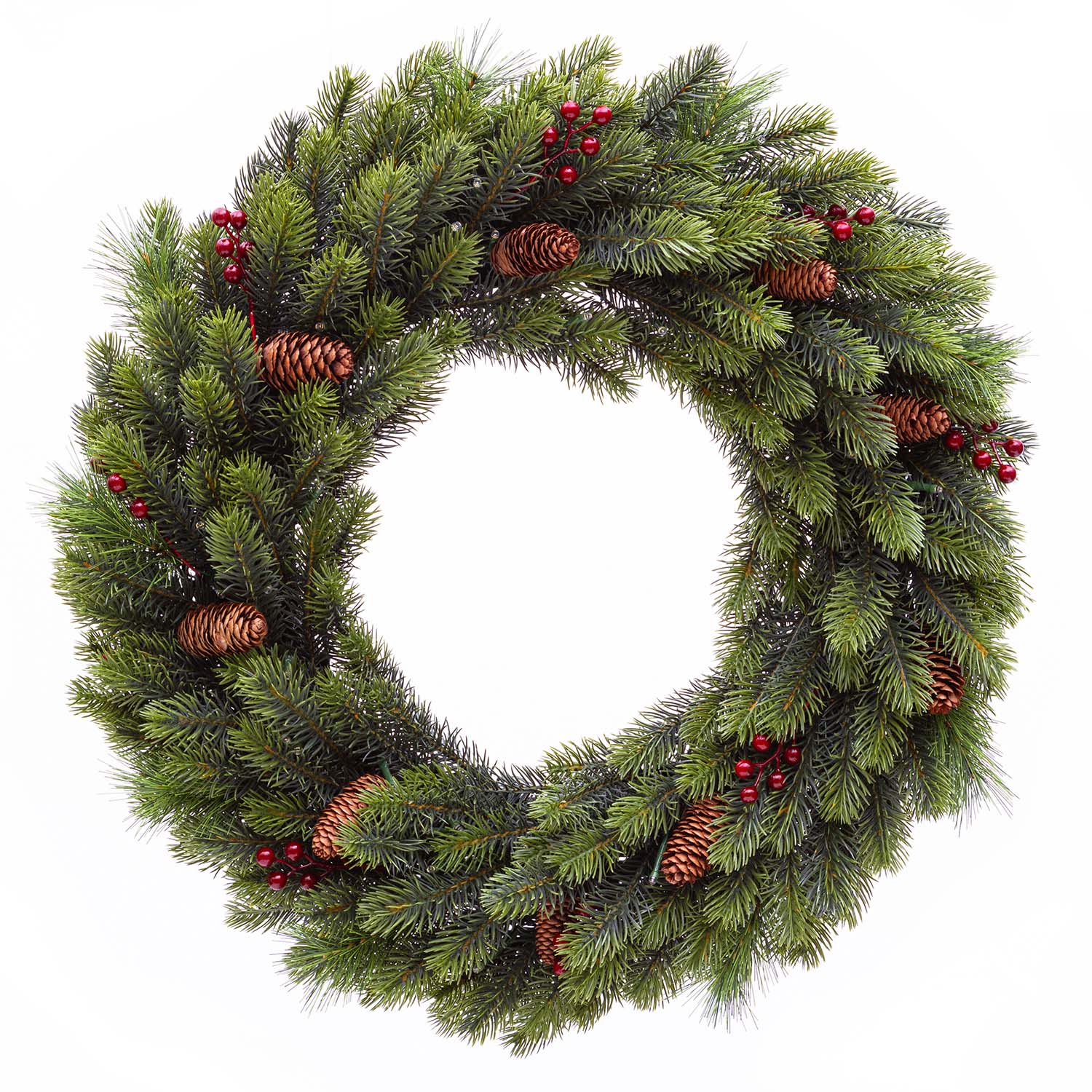 Corona Alpino in finto pino a batteria Ø 60 cm, con pigne e bacche, 80 led integrati bianco caldo 2