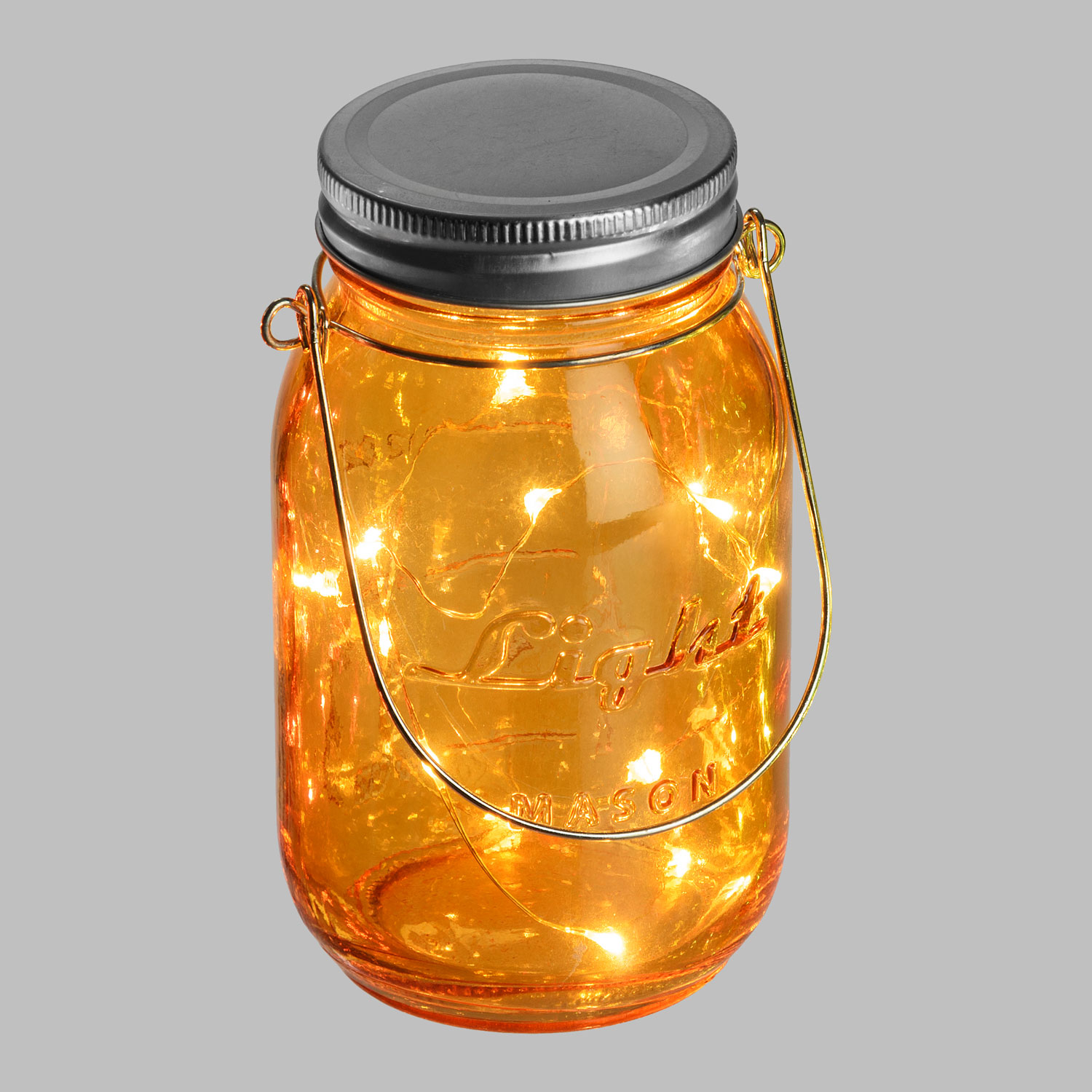 Orangenes Einweckglas mit Micro LEDs warmweiß 3 Orangenes Einweckglas mit Micro LEDs warmweiß 3