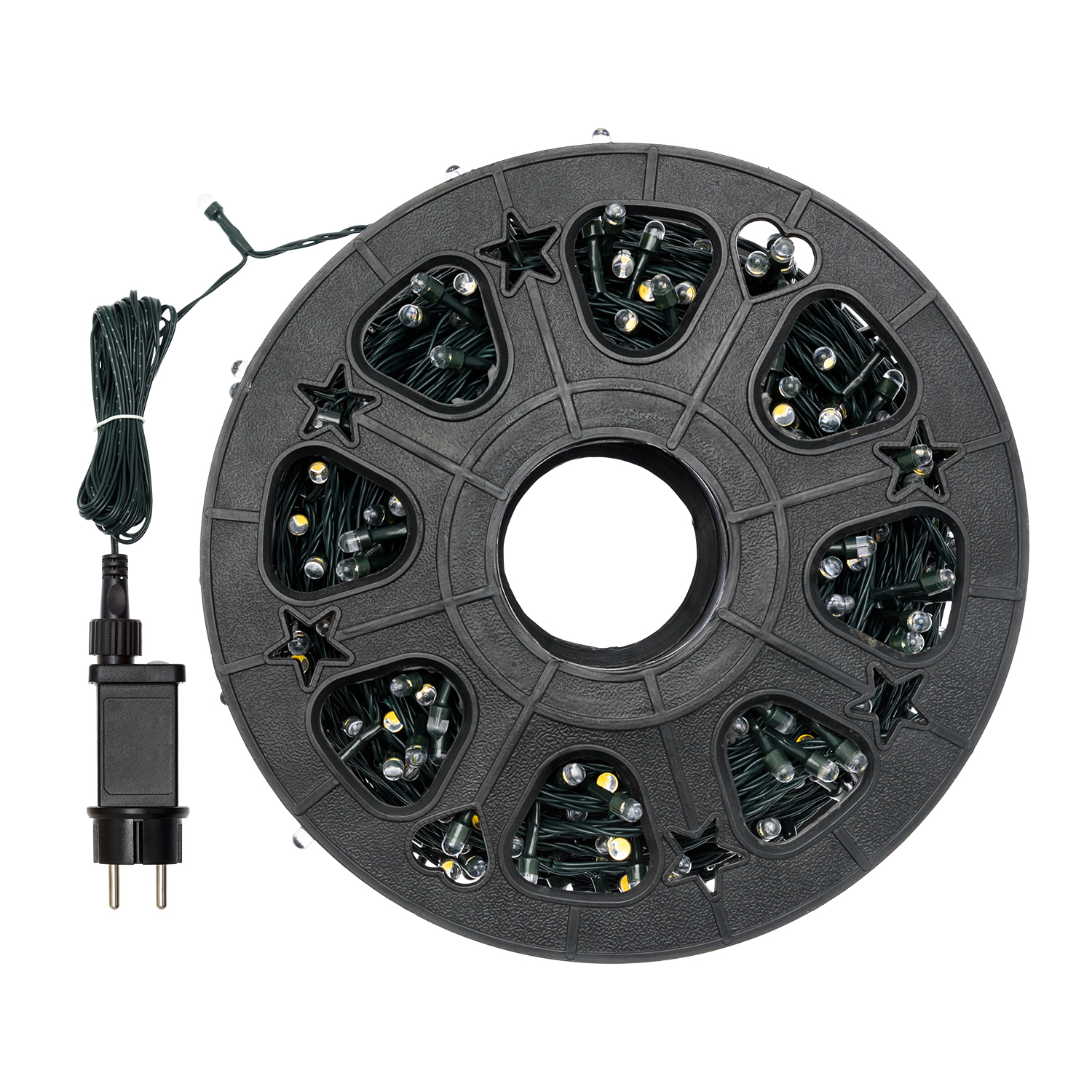Catena 100 m, 1000 led Convex Ø 8 mm, bianco caldo e bianco freddo, cavo verde 3