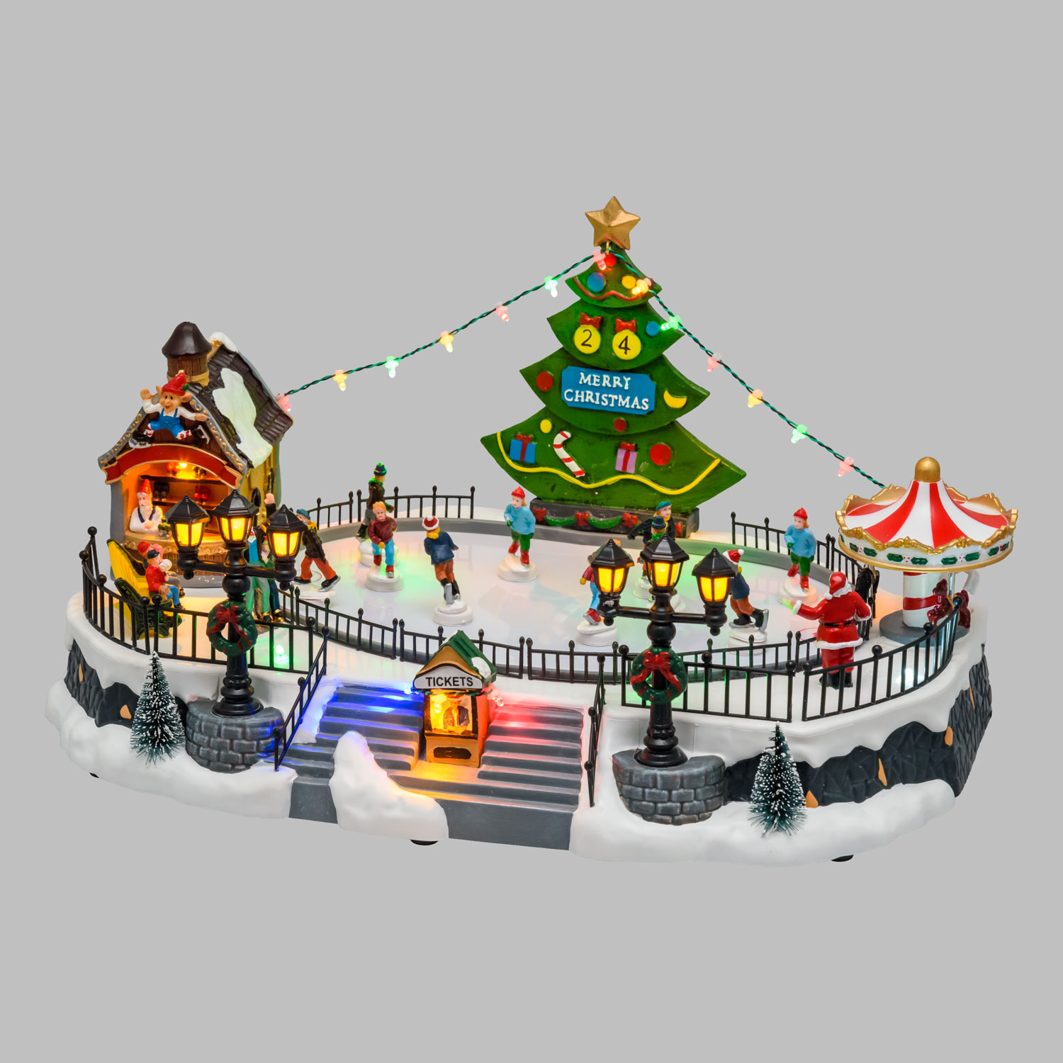 Village de Noël en Polyrésine, Luna Park Lac Gelé avec Patineurs en mouvement, h 22 cm 4 Village de Noël en Polyrésine, Luna Park Lac Gelé avec Patineurs en mouvement, h 22 cm 4