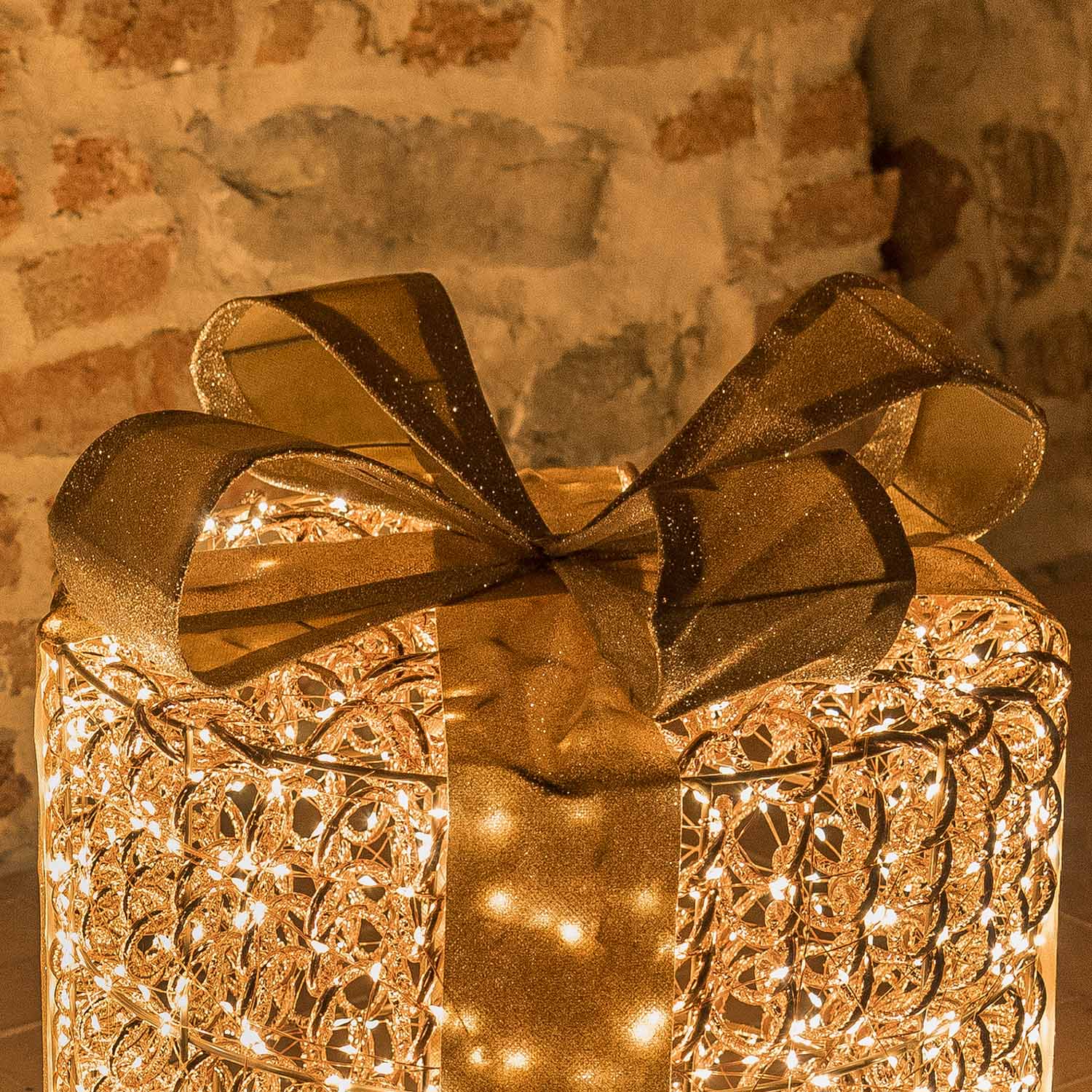 Set 2 Pacchi Regalo 3D Rose Gold, filo a spirale, forma cilindrica, led bianco caldo 7