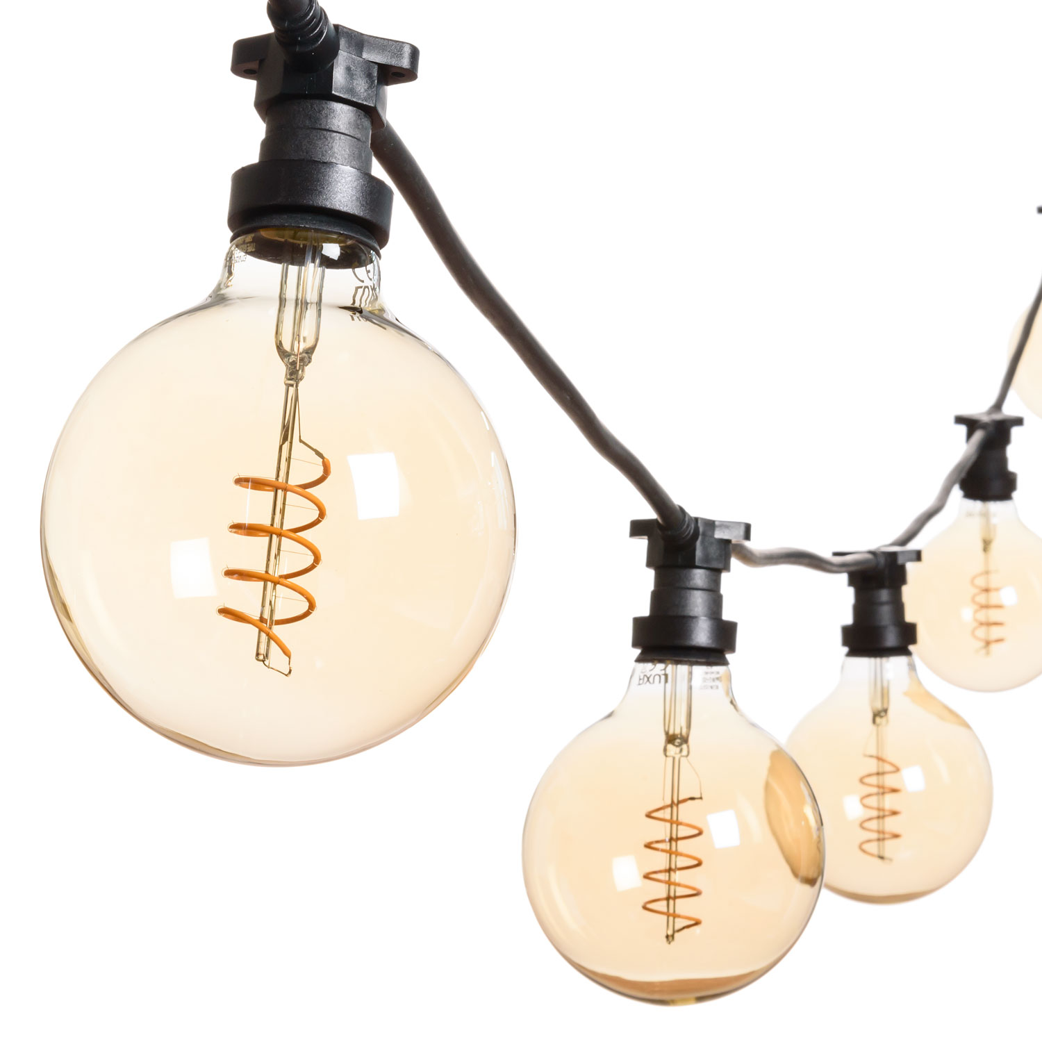 Guirnalda 5m con 5 bombillas led de 4W globo espiral Ø 125mm Guirnalda 5m con 5 bombillas led de 4W globo espiral Ø 125mm