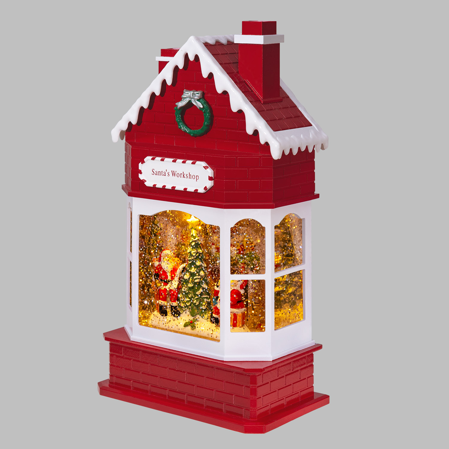 Weihnachtsmanns Wunschbüro mit funkelndem Glitter, H 28,5 cm, Weihnachtslieder, LED warmweiß 7 Weihnachtsmanns Wunschbüro mit funkelndem Glitter, H 28,5 cm, Weihnachtslieder, LED warmweiß 7