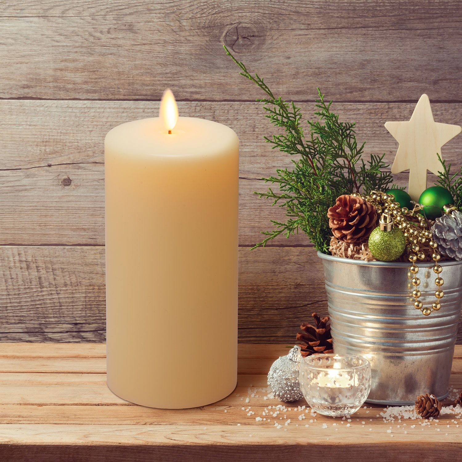 Pillar Candle with wick, shiny smooth ivory wax, h 15 cm 3 Pillar Candle with wick, shiny smooth ivory wax, h 15 cm 3