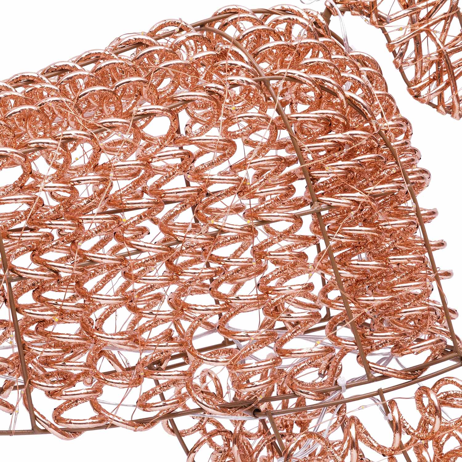 Renna in metallo 3D Rose Gold, filo a spirale, h 130 cm, 960 microled bianco caldo 3