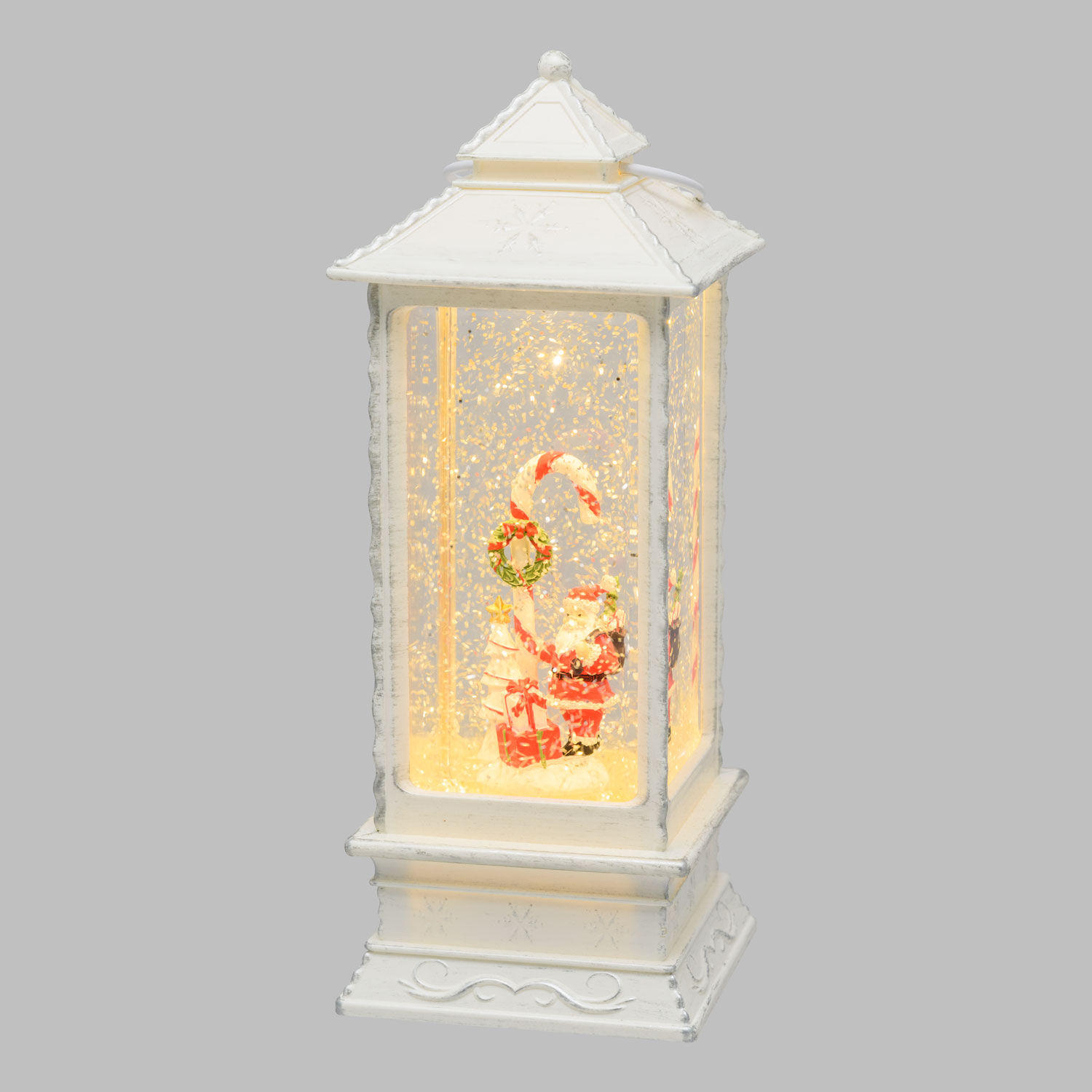 Farol navideño Papá Noel y Bastón de Caramelo, blanco envejecido, led blanco cálido Farol navideño Papá Noel y Bastón de Caramelo, blanco envejecido, led blanco cálido
