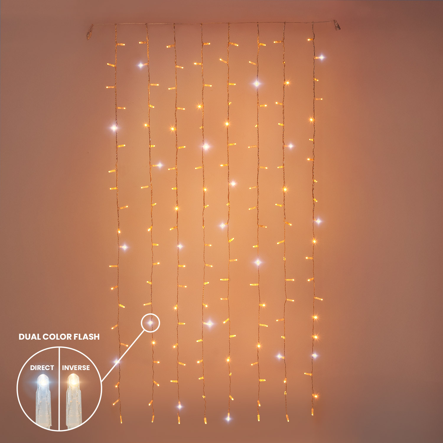 1 x h 2 m Warm White Connect ProLine 36V Curtain Lights, 160 maxiLEDs, transparent cable