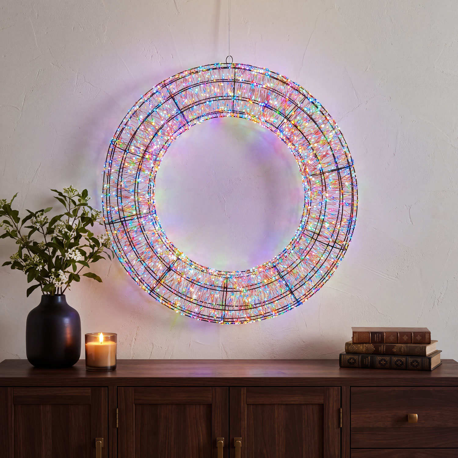 Ø 75 cm, 6000 RGB Color Changing MicroLEDs, Brown Wreath Lights