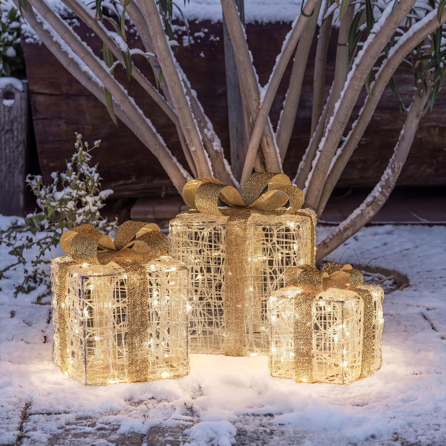 Set 3 Pacchi Regalo in acrilico, 150 Dual Color LED bianco caldo e bianco freddo  15