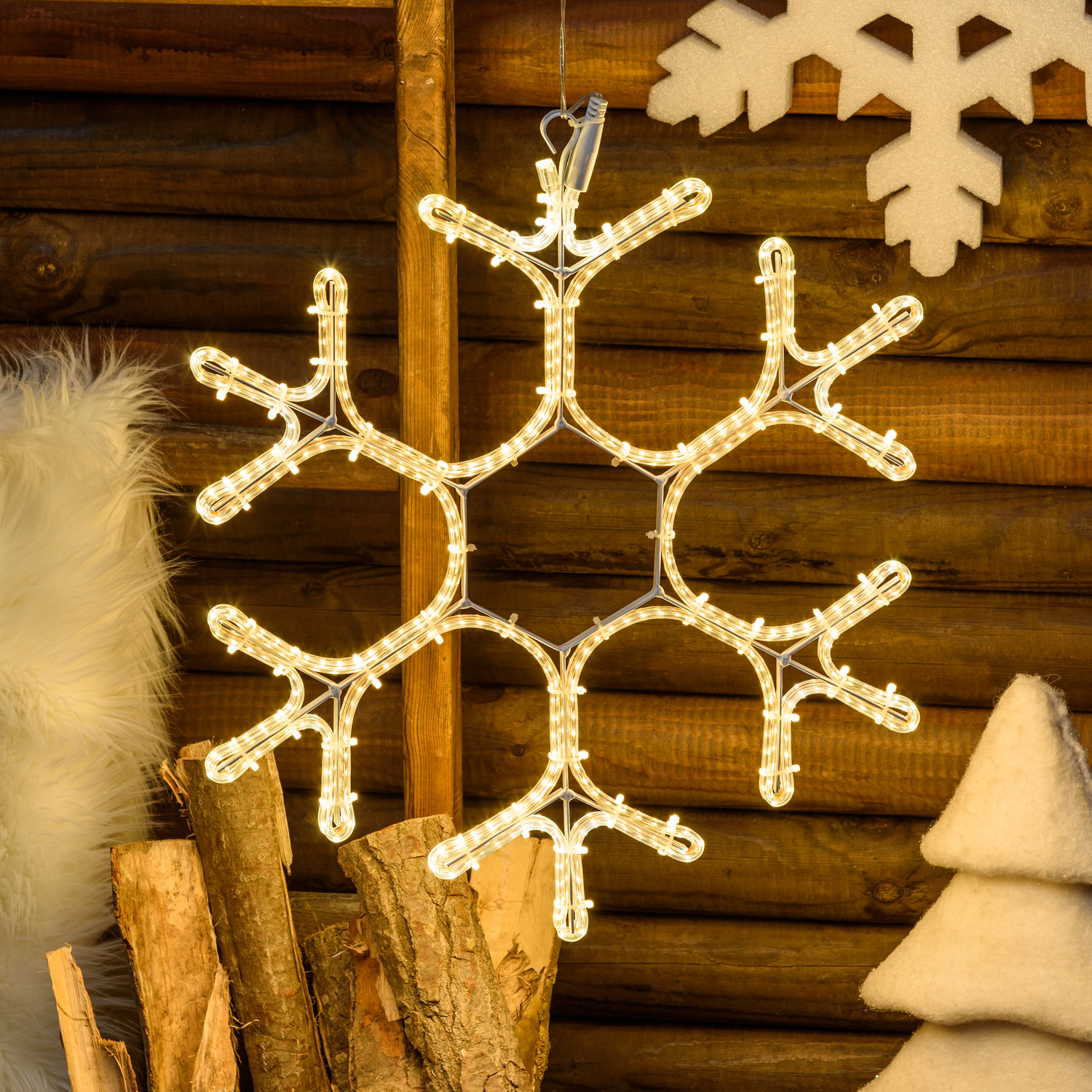 Schneekristall aus SMD Strip Lichtschlauch, 50 x 43 cm, LEDs warmweiß Schneekristall aus SMD Strip Lichtschlauch, 50 x 43 cm, LEDs warmweiß