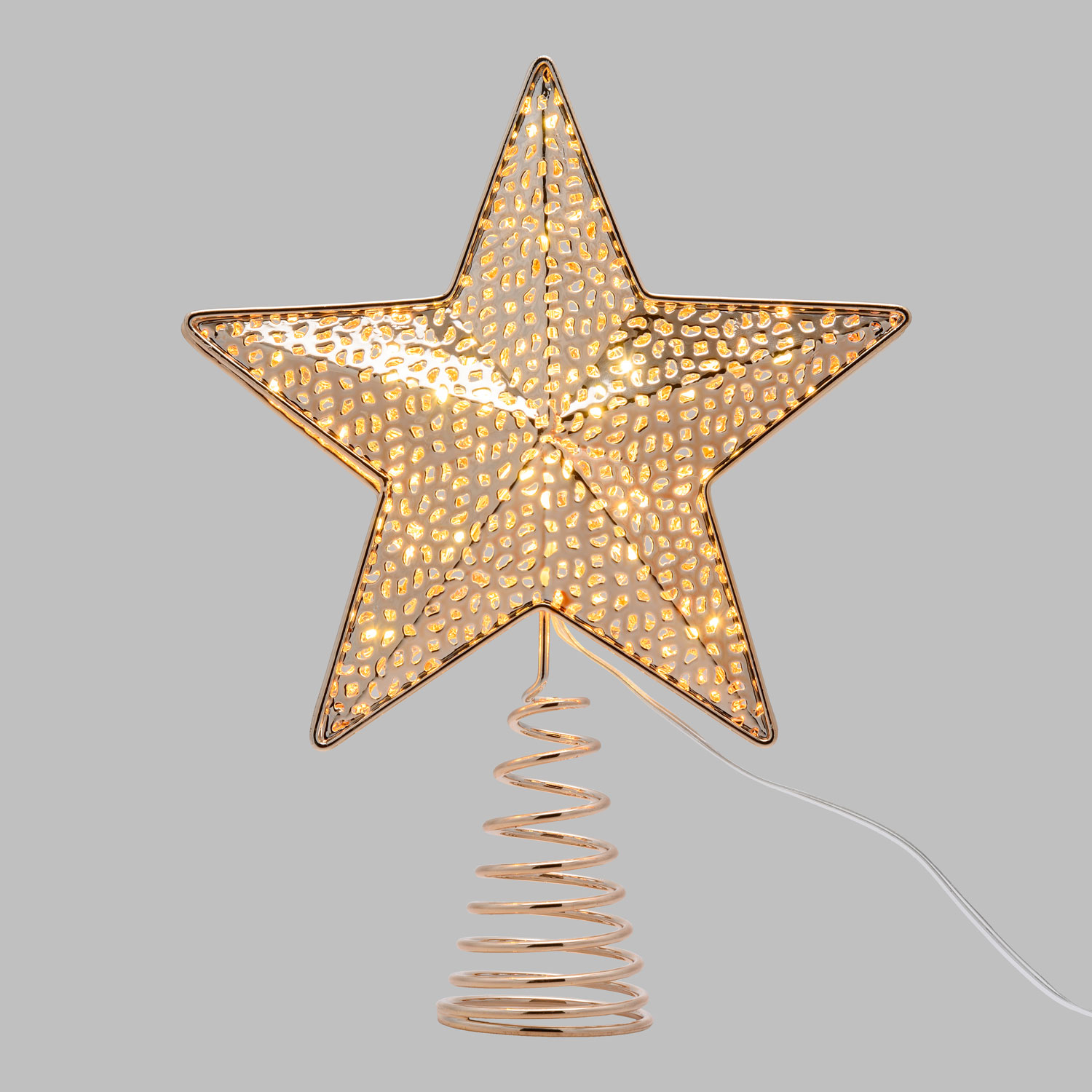 Puntale Per Albero Di Natale A Stella Cavo, Glitter Oro, 20x14 Cm, Decorazione Natalizia Con Fissaggio A Spirale