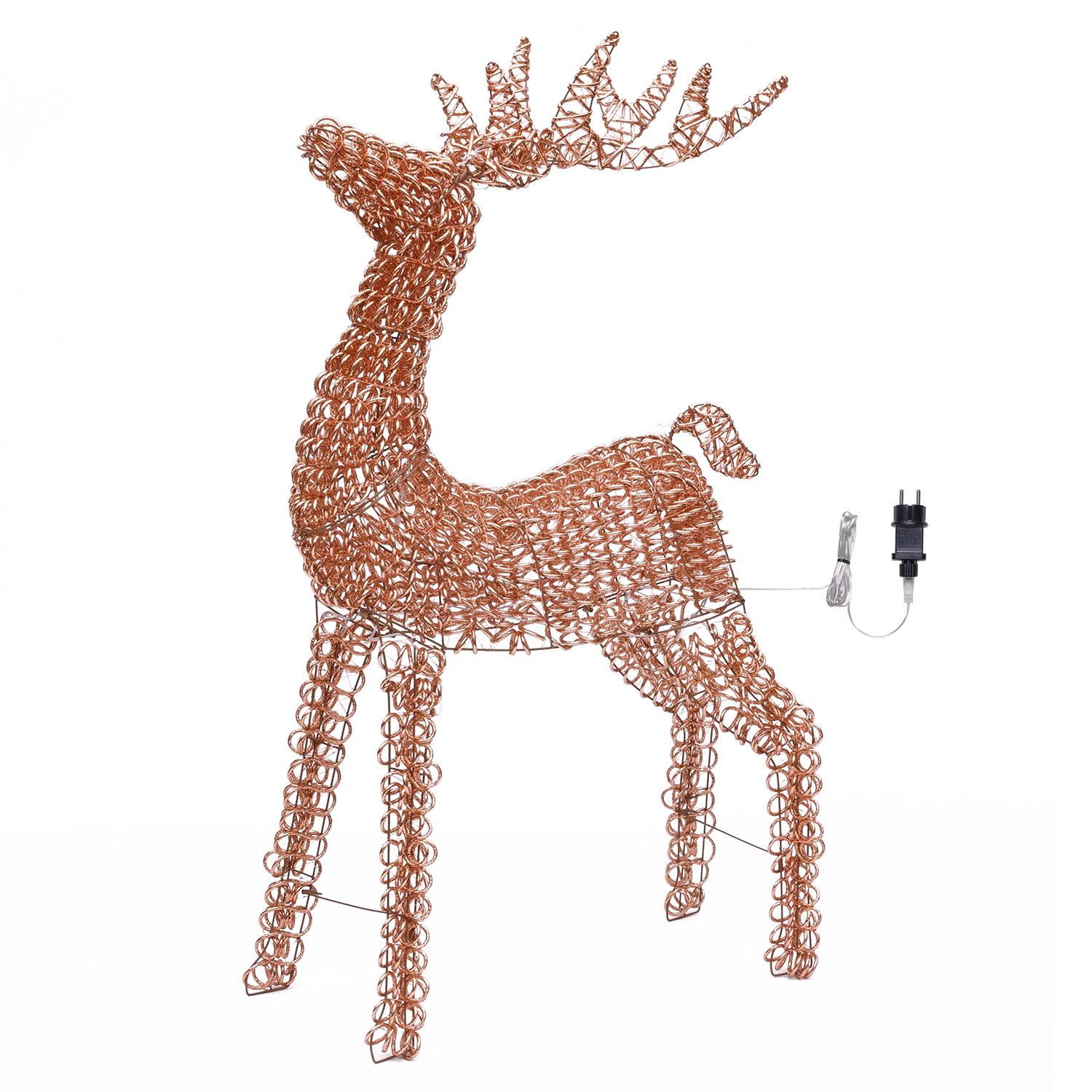 Renna in metallo 3D Rose Gold, filo a spirale, h 130 cm, 960 microled bianco caldo 2
