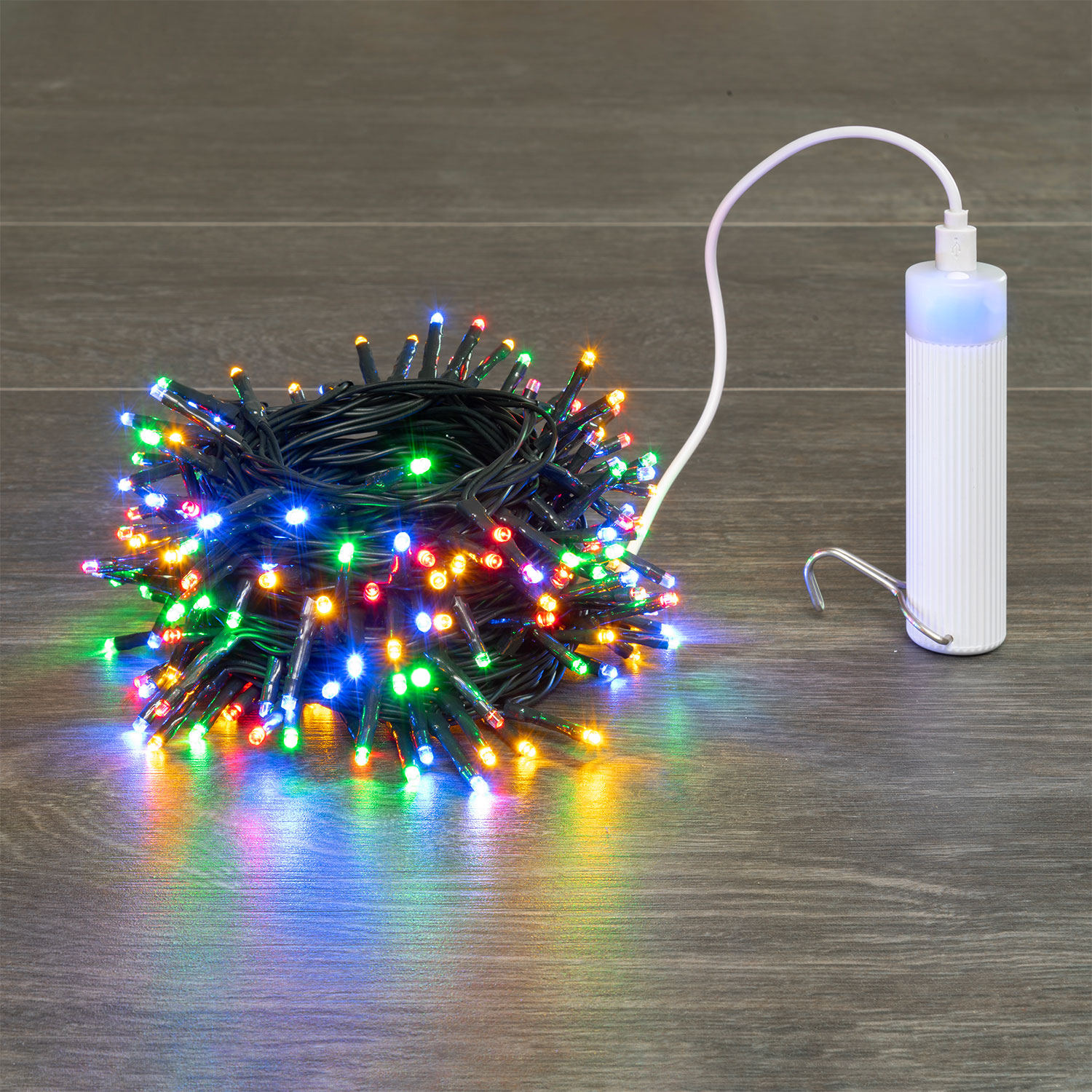 10m, 200 Multi Coloured minileds Power Bank Lights String, Green cable 10m, 200 Multi Coloured minileds Power Bank Lights String, Green cable