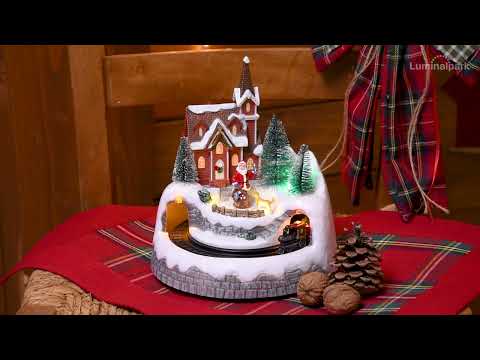 Village de Noël, Paysage avec le Père Noël et Chien, Petit Train tournant dans le Tunnel, h 21,5 cm 2 Village de Noël, Paysage avec le Père Noël et Chien, Petit Train tournant dans le Tunnel, h 21,5 cm 2