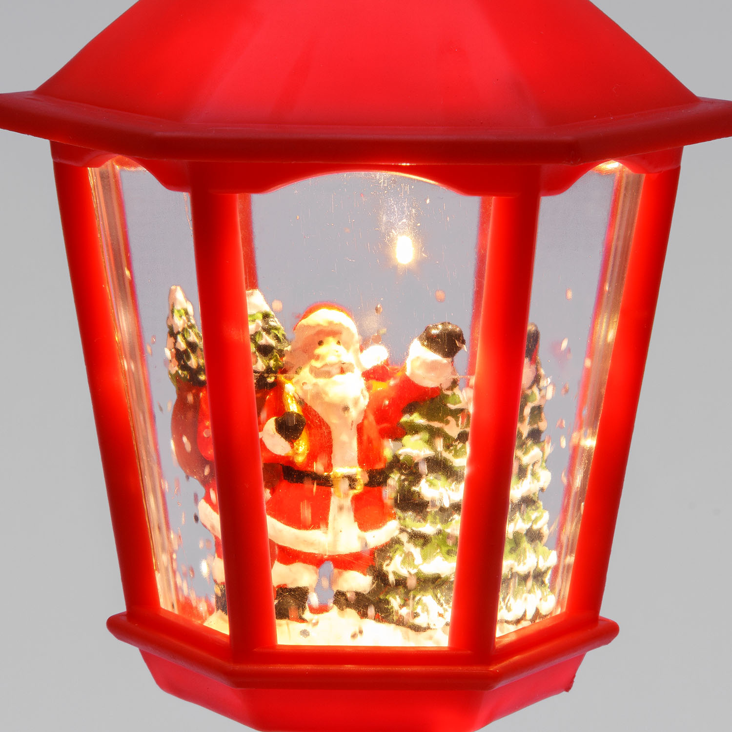 Lampione rosso, glitter scintillanti, h 21 cm, led bianco caldo, musiche natalizie  5