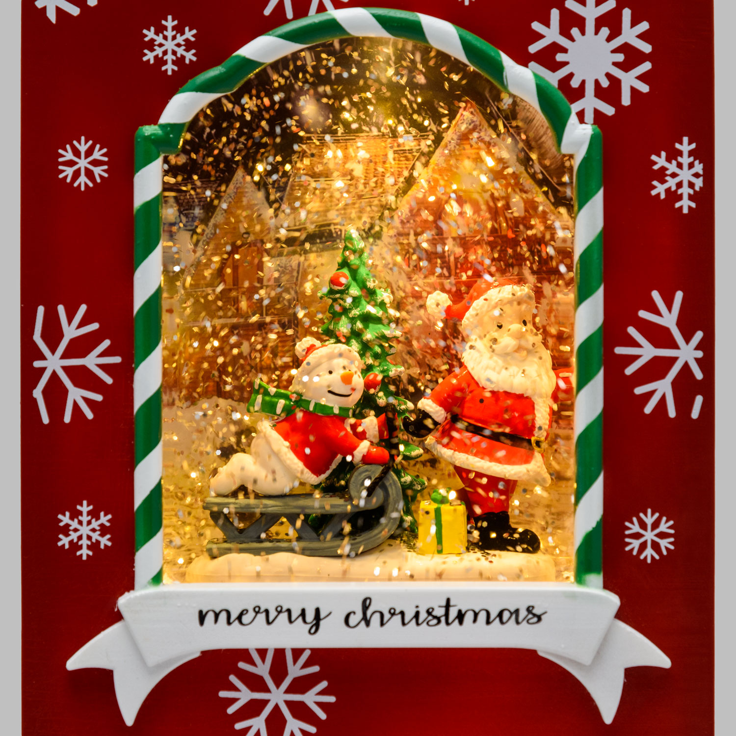 Weihnachtstasche Rot-Lanterne, Weihnachtsbaum, Weihnachtsmann und Schlitten, H 22 cm, Glitzer, warmweiße LED 7 Weihnachtstasche Rot-Lanterne, Weihnachtsbaum, Weihnachtsmann und Schlitten, H 22 cm, Glitzer, warmweiße LED 7