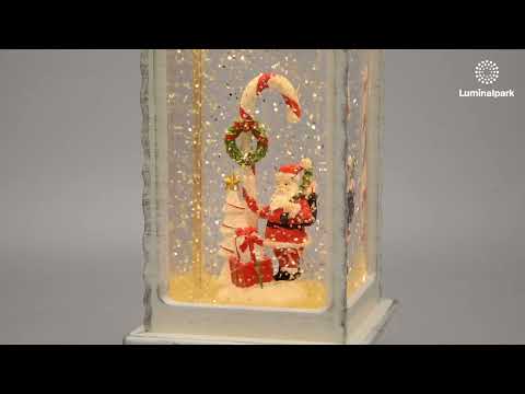 Farol navideño Papá Noel y Bastón de Caramelo, blanco envejecido, led blanco cálido 2 Farol navideño Papá Noel y Bastón de Caramelo, blanco envejecido, led blanco cálido 2