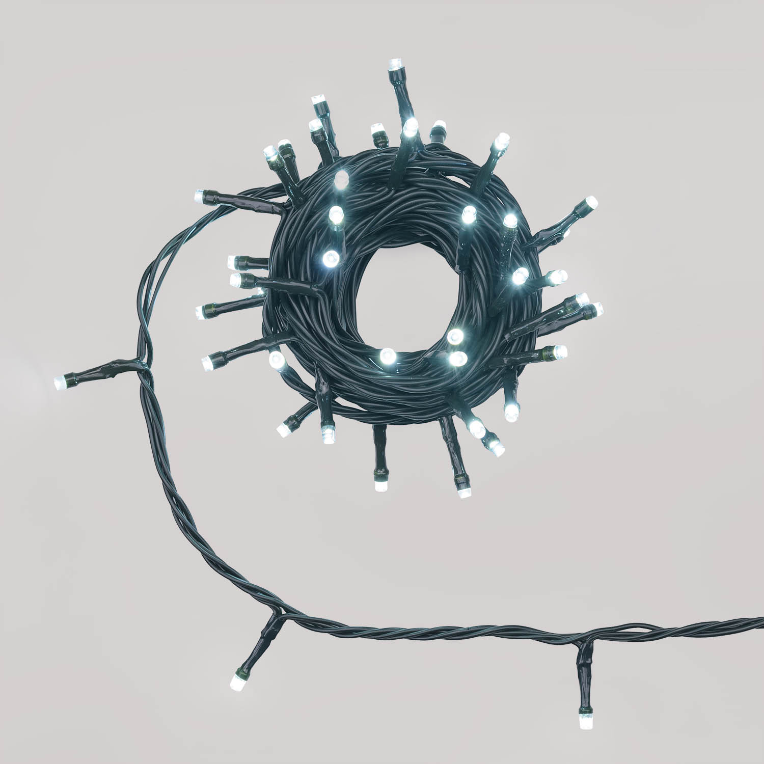 Lichterkette Connect+ 5 m, 50 LEDs kaltweiß, grünes Kabel, verlängerbar. Lichterkette Connect+ 5 m, 50 LEDs kaltweiß, grünes Kabel, verlängerbar.