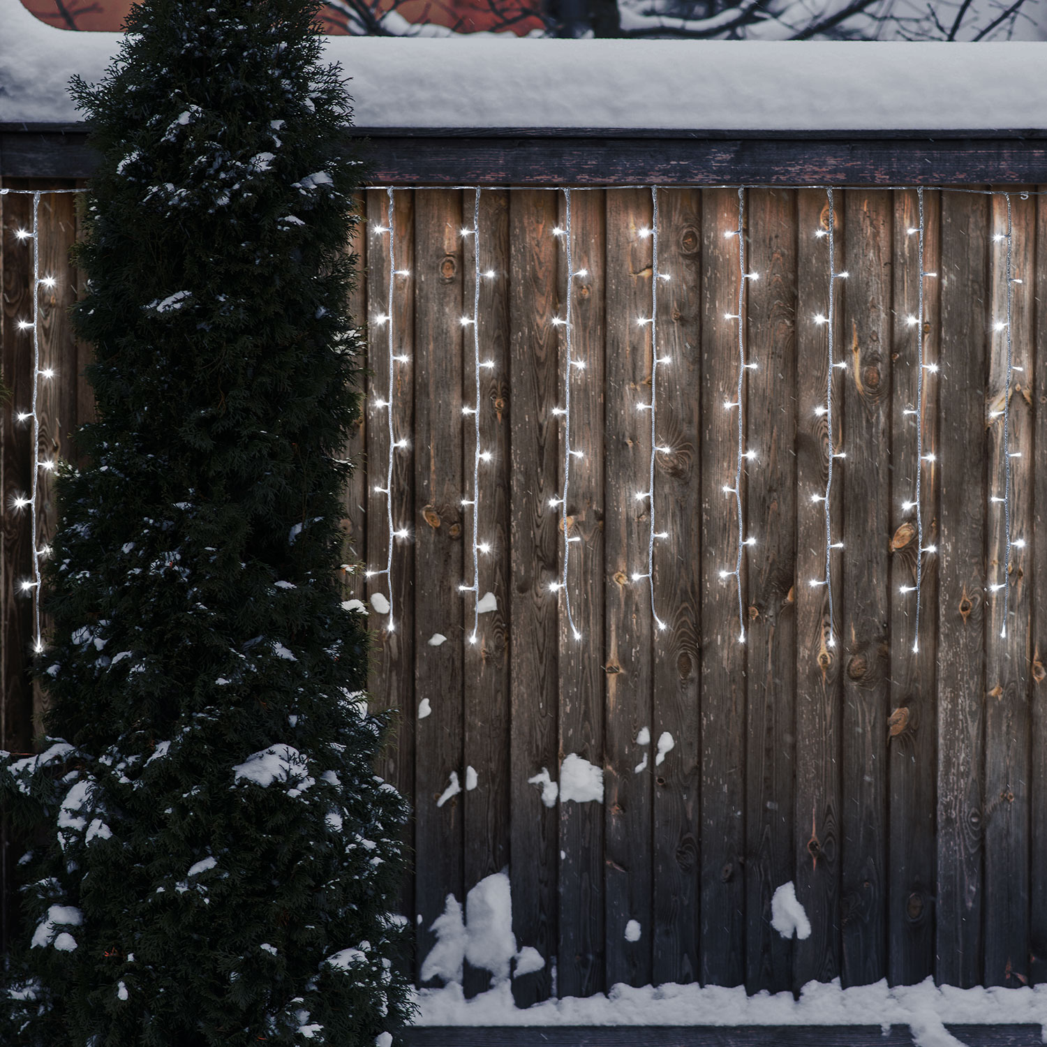 Lichtervorhang 2 x 1 m, 120 LEDs kaltweiß, transparentes Kabel, mit Timer 4 Lichtervorhang 2 x 1 m, 120 LEDs kaltweiß, transparentes Kabel, mit Timer 4