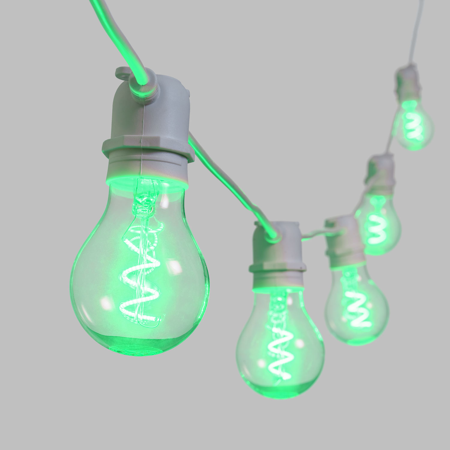 5 m Lichterkette, 10 LED Tropfenbirnen Ø 6 cm, Spiral Filament, grün, erweiterbar 5 m Lichterkette, 10 LED Tropfenbirnen Ø 6 cm, Spiral Filament, grün, erweiterbar