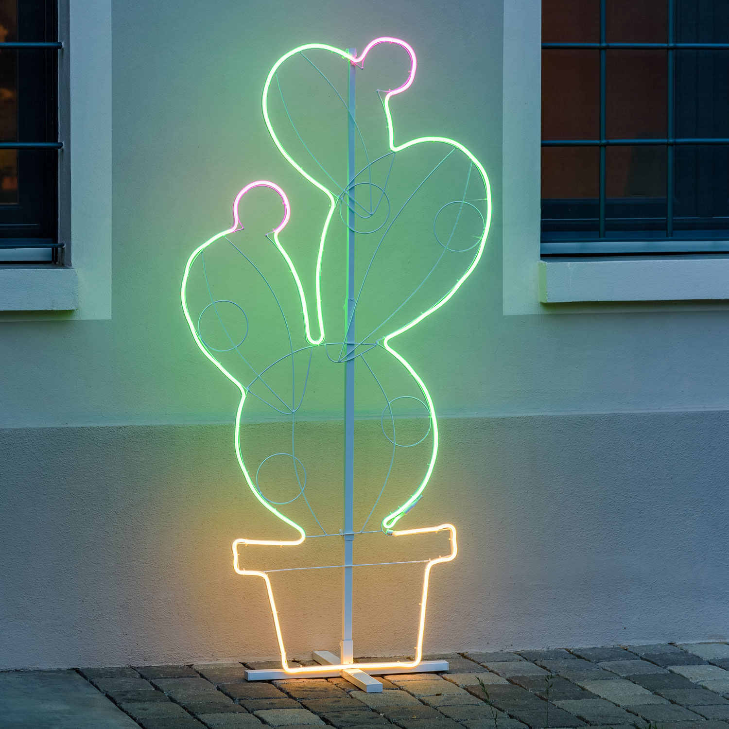 Figuier de barbarie décoratif en pot en tube lumineux effet néon, 1,56 m, vert blanc chaud et rose Figuier de barbarie décoratif en pot en tube lumineux effet néon, 1,56 m, vert blanc chaud et rose