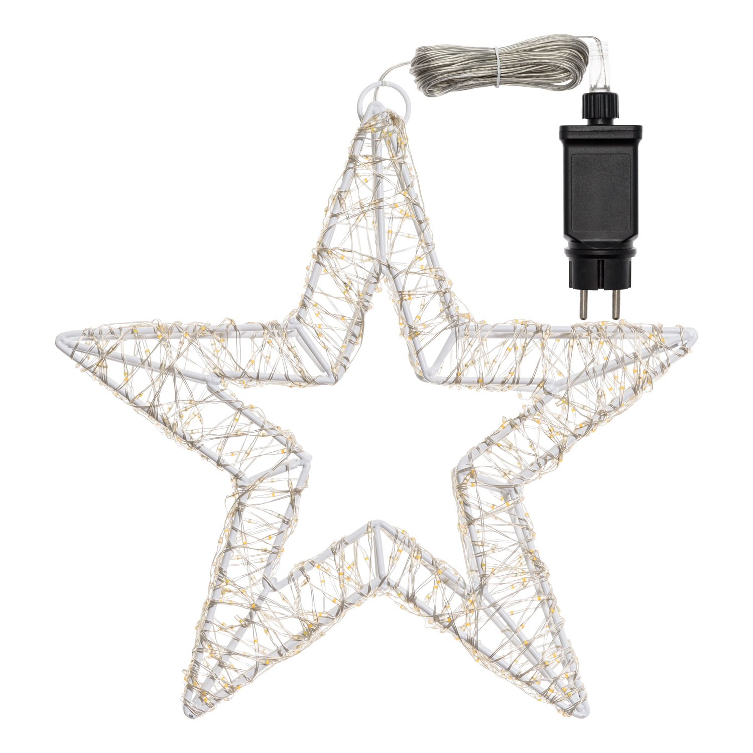 Weißer 3D-Stern Ø 35 cm, 800 Micro-LEDs warmweiß und kaltweiß, für den Innenbereich geeignet 4 Weißer 3D-Stern Ø 35 cm, 800 Micro-LEDs warmweiß und kaltweiß, für den Innenbereich geeignet 4