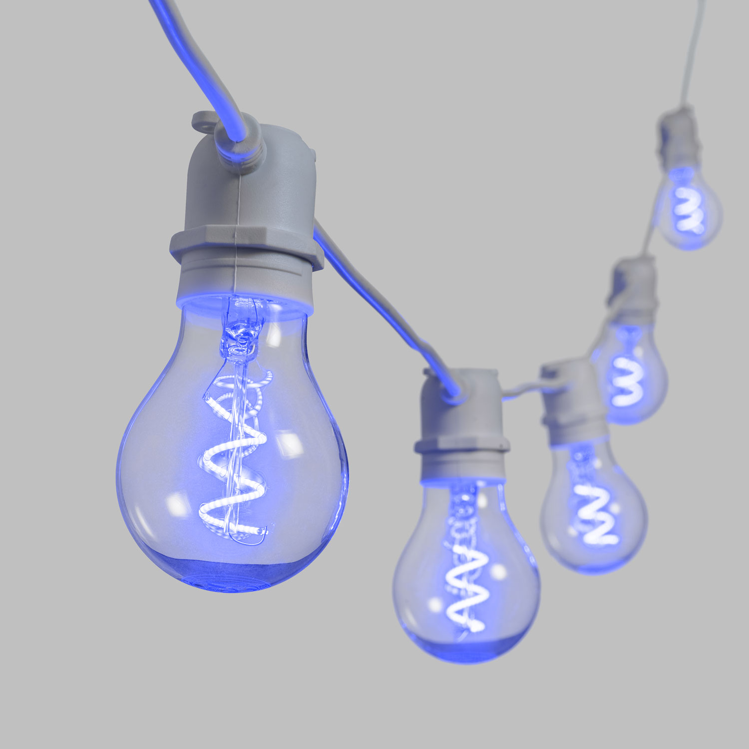 5 m Lichterkette, 10 LED Tropfenbirnen Ø 6 cm, Spiral Filament, blau, erweiterbar 5 m Lichterkette, 10 LED Tropfenbirnen Ø 6 cm, Spiral Filament, blau, erweiterbar