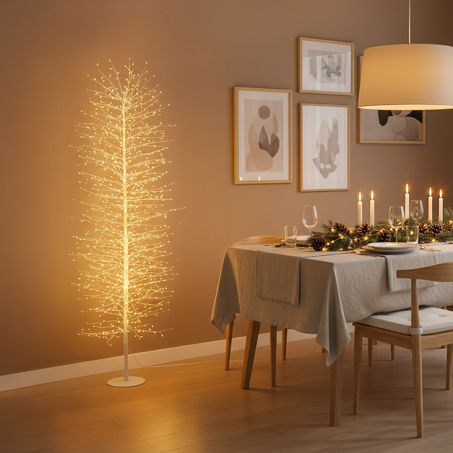 Slim Tree, White Linden Branch h 1.7 m, 1416 Warm White MicroLEDs, Indoor use