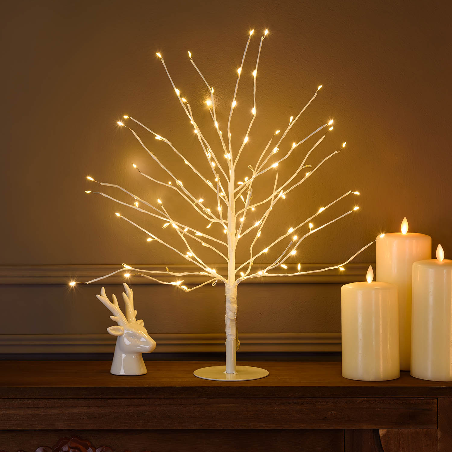Arbre Branche de Tilleul blanc h 0,45 m, 108 microled blanc chaud, intérieur Arbre Branche de Tilleul blanc h 0,45 m, 108 microled blanc chaud, intérieur