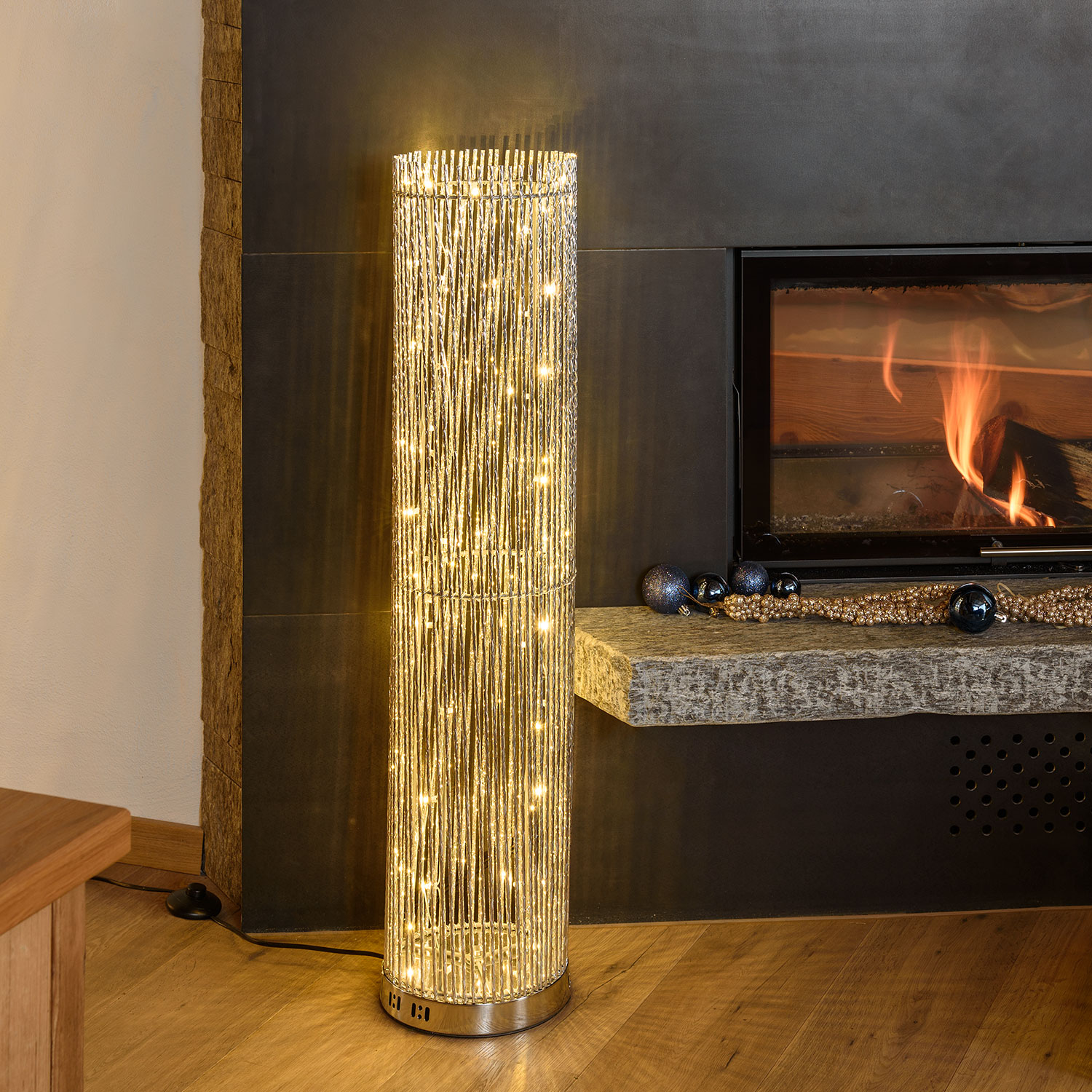 Colonne vase argenté h 100 cm, 60 led blanc chaud 1 Colonne vase argenté h 100 cm, 60 led blanc chaud 1