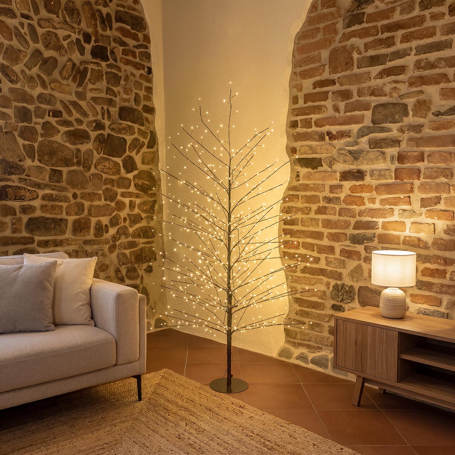 Albero Ramo Tiglio marrone h 1,5 m, 640 microled bianco caldo, uso interno 7