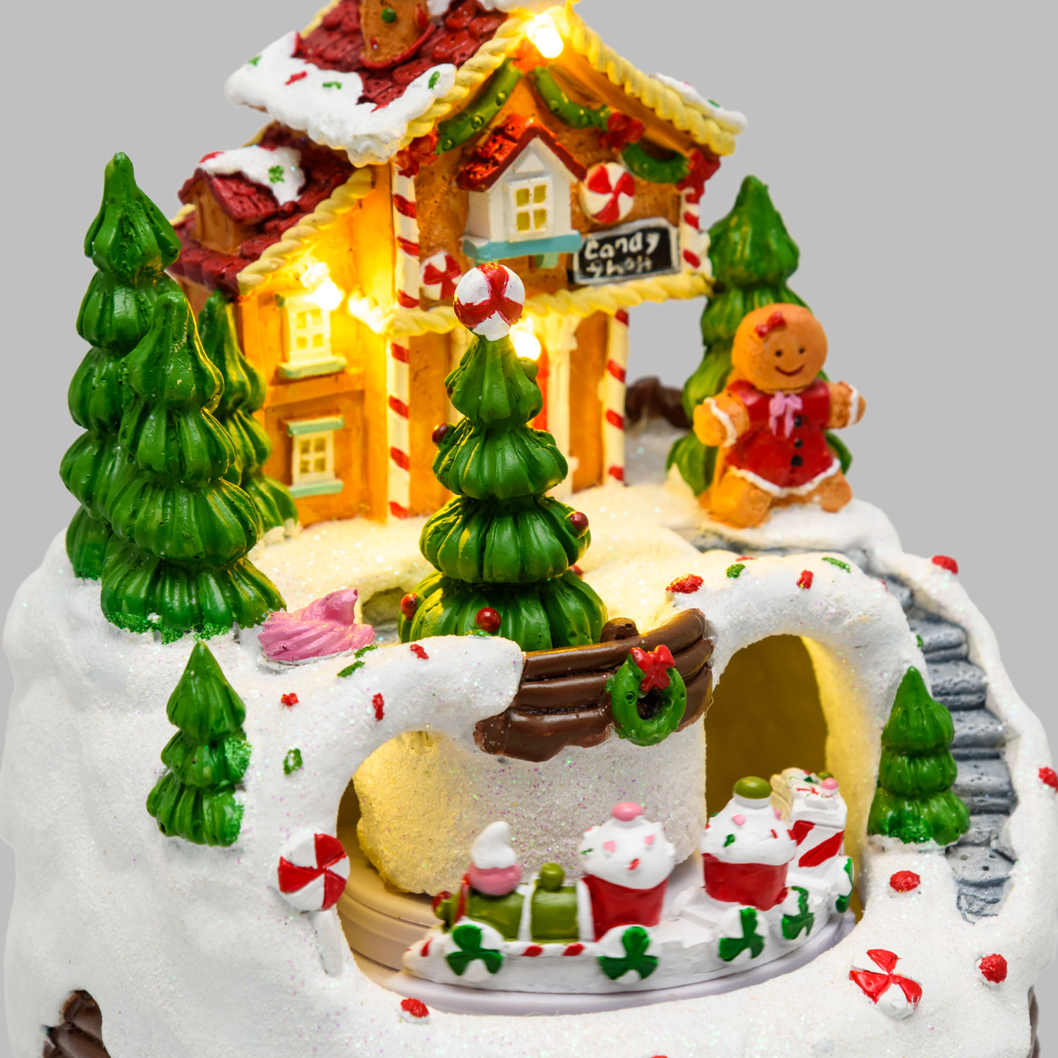 Christmas Village with Snowy Landscape Marzipan House, rotating Cake Train, h 16 cm, Christmas music 7 Christmas Village with Snowy Landscape Marzipan House, rotating Cake Train, h 16 cm, Christmas music 7