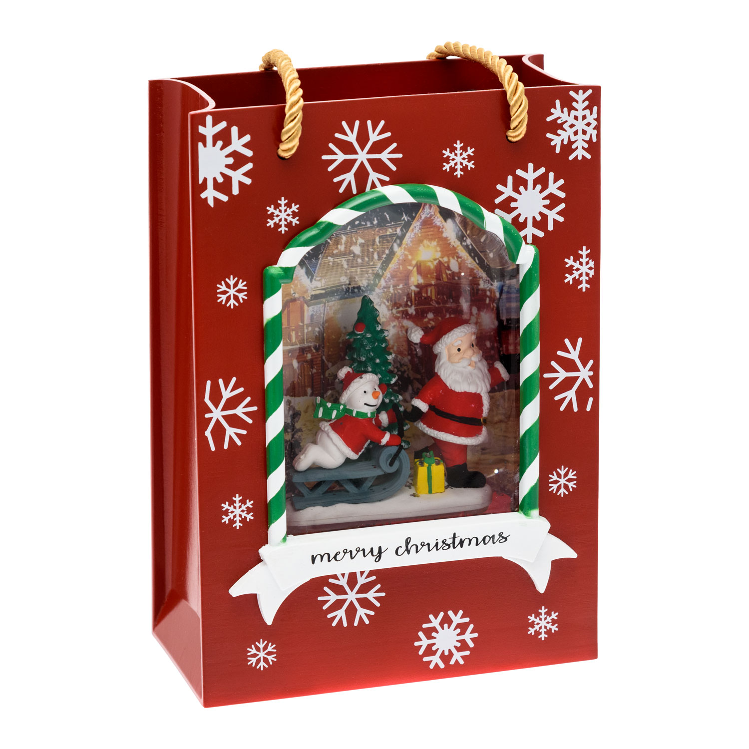 Weihnachtstasche Rot-Lanterne, Weihnachtsbaum, Weihnachtsmann und Schlitten, H 22 cm, Glitzer, warmweiße LED 3 Weihnachtstasche Rot-Lanterne, Weihnachtsbaum, Weihnachtsmann und Schlitten, H 22 cm, Glitzer, warmweiße LED 3