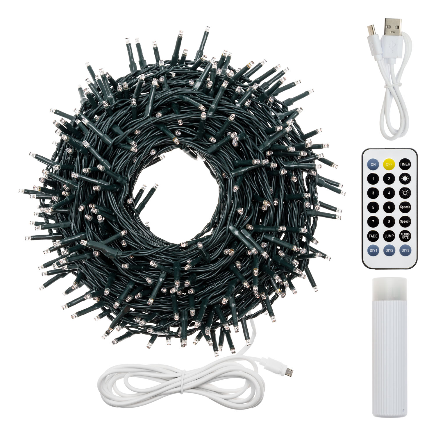 20m, 400 Warm White minileds Power Bank Lights String, Green cable 7 20m, 400 Warm White minileds Power Bank Lights String, Green cable 7