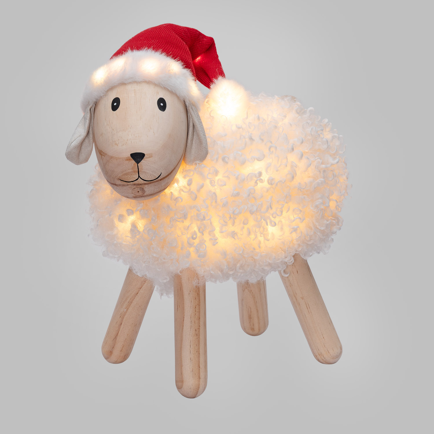 NatAgnello luminoso 3D in legno, h 40 cm, Dual Color MicroLED bianco caldo e multicolor, uso interno