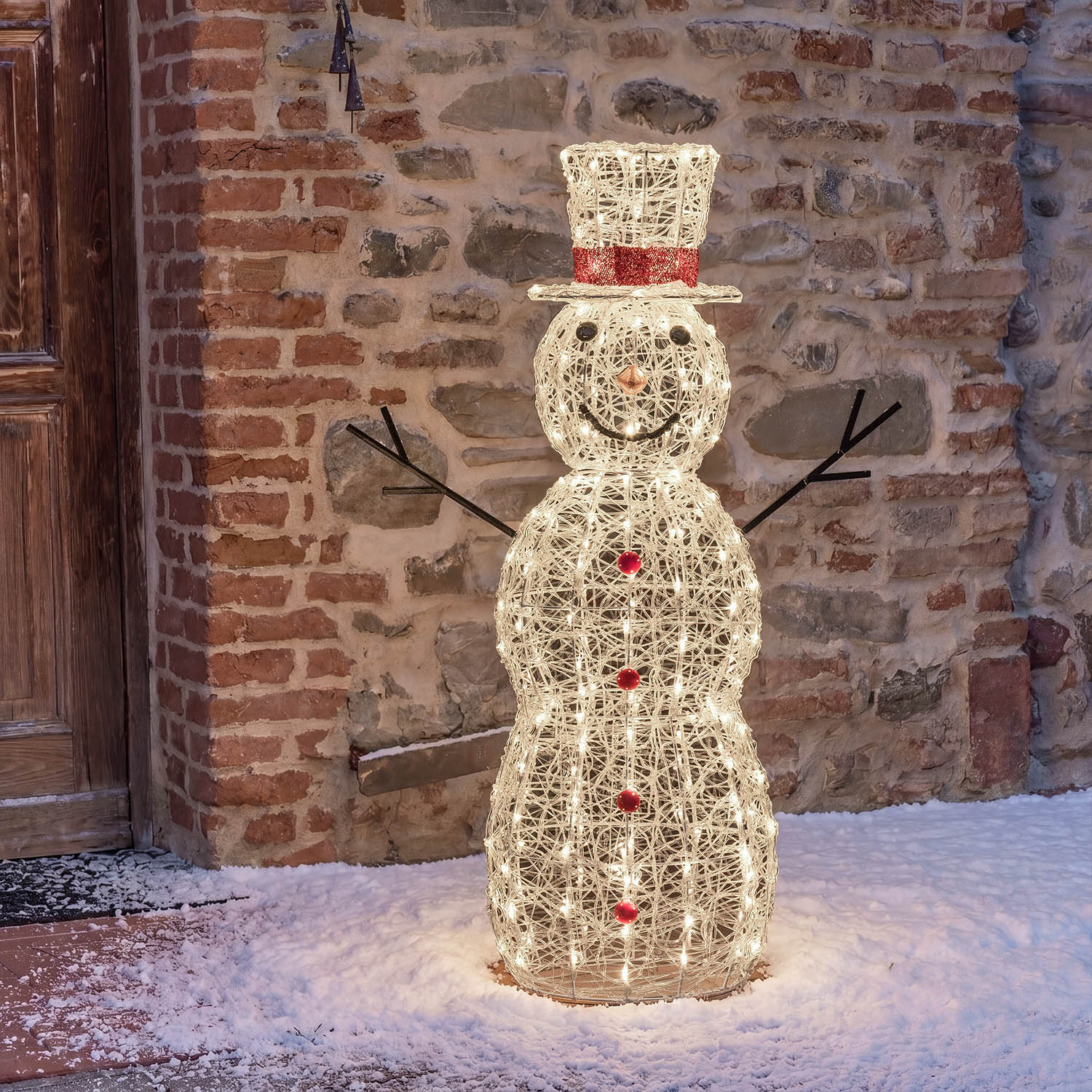 Pupazzo di Neve 3D in acrilico trasparente, h 105 cm, 220 Dual LED bianco caldo e freddo 8