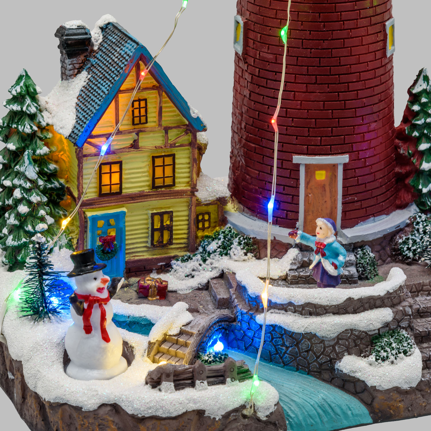 Pueblo Navidad de poliresina a pilas, Faro con luz giratoria, h 29 cm 3 Pueblo Navidad de poliresina a pilas, Faro con luz giratoria, h 29 cm 3