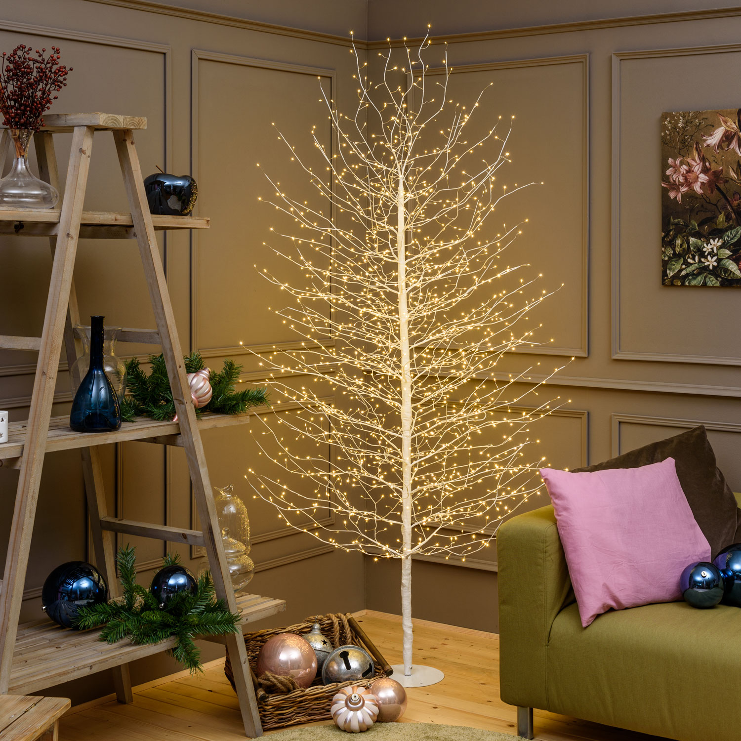 Arbre Branche lumineux Tilleul blanc 2,3 m, 1560 microled blanc chaud, intérieur 1 Arbre Branche lumineux Tilleul blanc 2,3 m, 1560 microled blanc chaud, intérieur 1