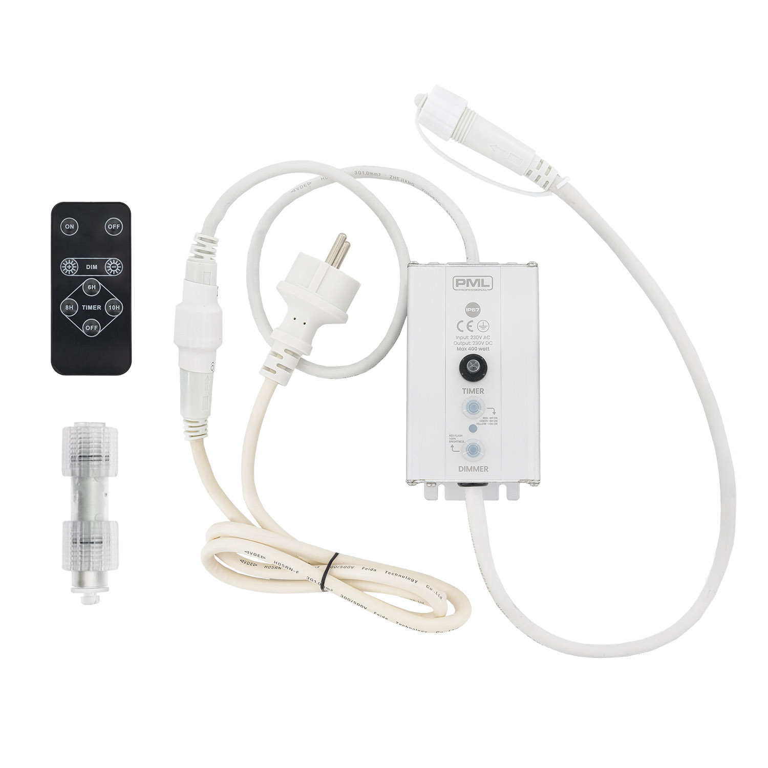 Dimmer and timer for Vintage LED PRO decorations, max 400 Watts, white cable