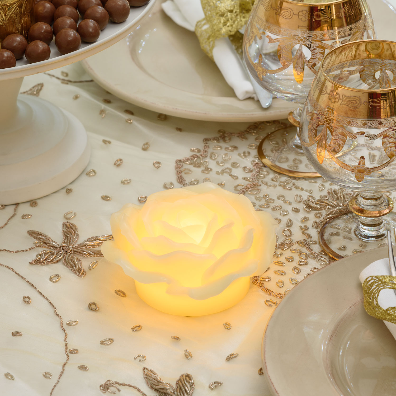 Leuchtende LED-Rose aus Echtwachs, warmweißes Licht 4 Leuchtende LED-Rose aus Echtwachs, warmweißes Licht 4